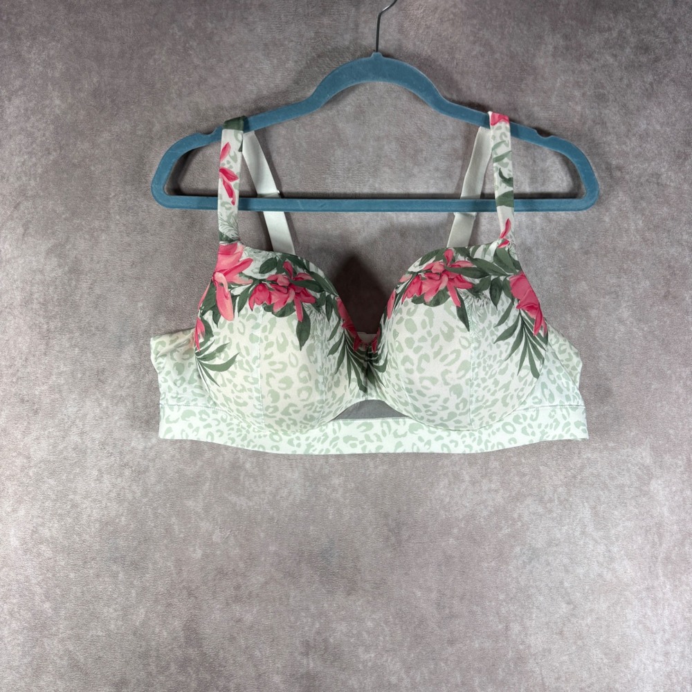 Cacique Bra Womens Size 42C Green Floral Lightly Lined Balconette Leopard Print‎